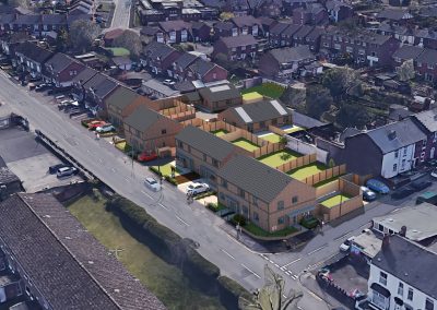 Aerial view shows artists impression of how the houses will fit into the existing development