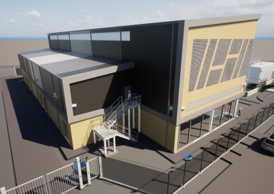 Artists impression aerial view of the Exterior of gas Insulated Switchgear Sub-Station Building, London